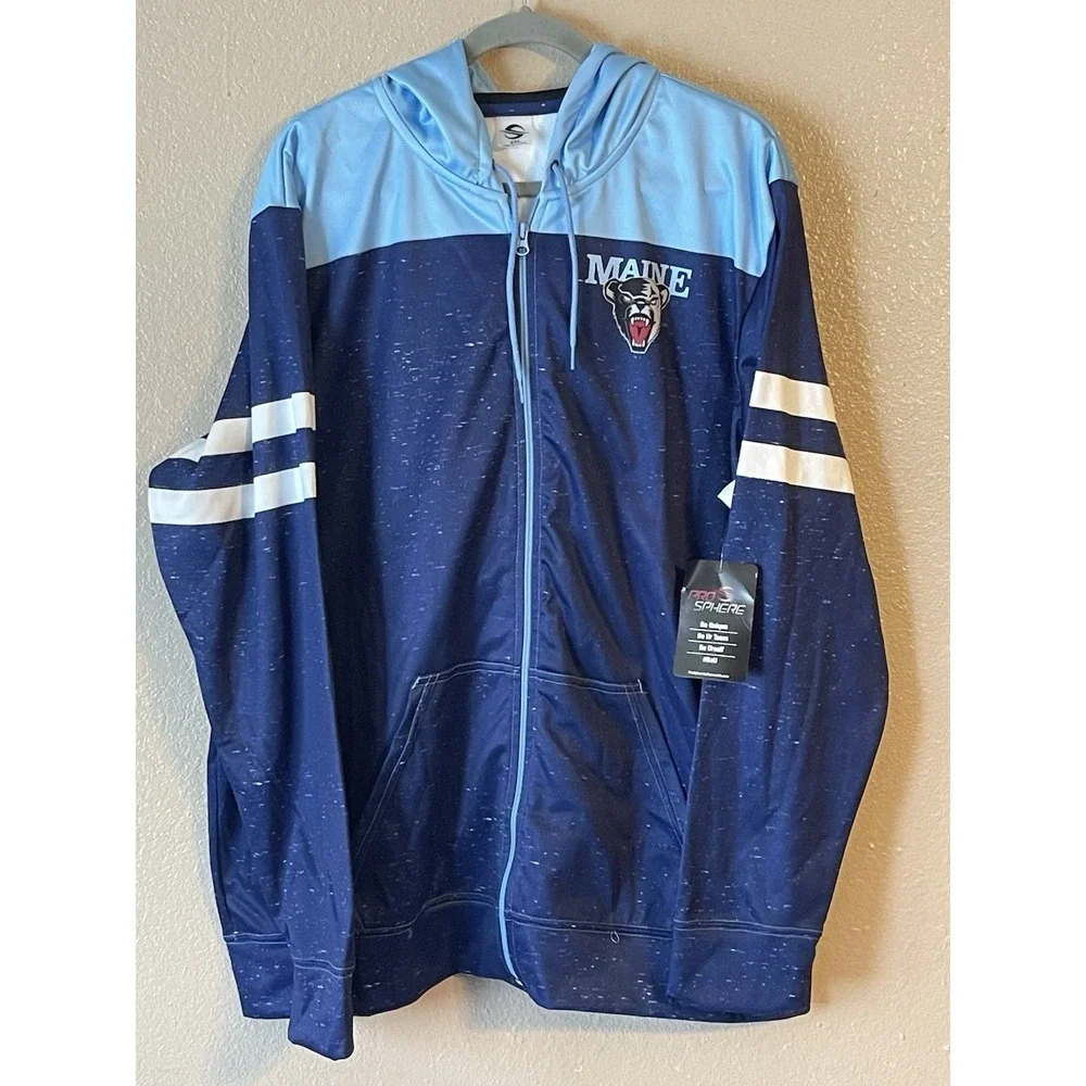 Men's 2XL NWT Maine Black Bears ProSphere Full‎ Zip Hoodie Navy